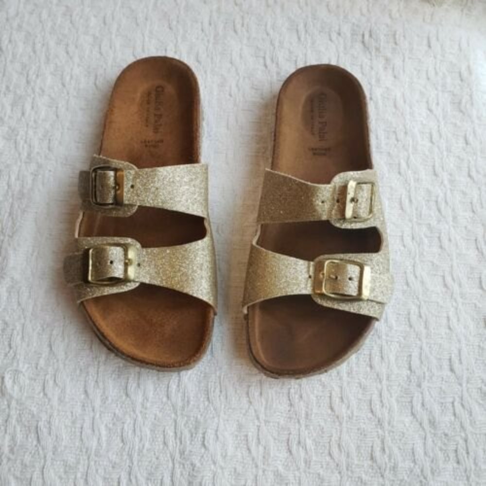 Giulia Palai Girls Sandals  Gold Glitter Leather  Cork Bed Size 3 Made in Italy